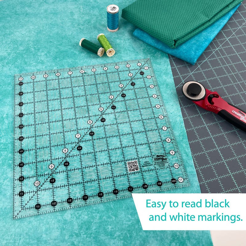 Creative Grids Quilt Ruler 11-1/2in x 11-1/2in Square â€“ CGR11 â€“ Made in USA, Non-Slip Grip Acrylic Quilting, Sewing, Crafting, Patchwork Ruler for Measuring & Cutting Fabric - Image 2